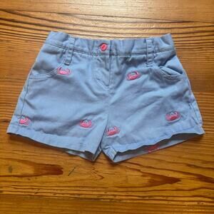 Pink light blue pink crab embroidered elastic waistband toddler shorts SIZE 3T